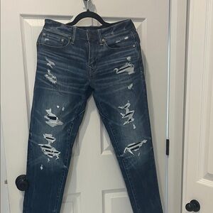 American Eagle Outfitters Men's Straight Jeans - Distressed Blue
